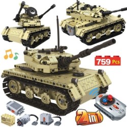 Carro armato elettrico militare - telecomando - mattoncini - giocattolo RC - 759 pezzi