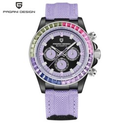 PAGANI DESIGN - orologio meccanico / automatico - lunetta arcobaleno - impermeabile - cinturino in pelle / nylon