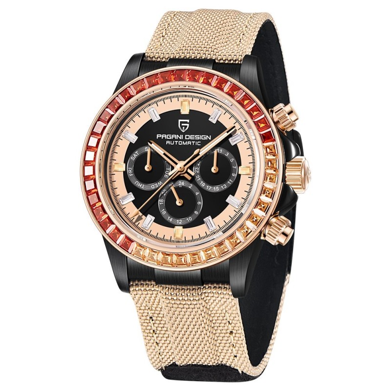 PAGANI DESIGN - orologio meccanico / automatico - lunetta arcobaleno - impermeabile - cinturino in pelle / nylon