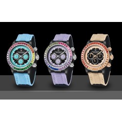 PAGANI DESIGN - orologio meccanico / automatico - lunetta arcobaleno - impermeabile - cinturino in pelle / nylon