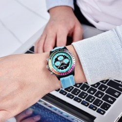 PAGANI DESIGN - orologio meccanico / automatico - lunetta arcobaleno - impermeabile - cinturino in pelle / nylon