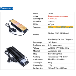 300W - 465 LED - lumière de croissance - panneau - ailettes chauffantes - lampe phyto - spectre complet