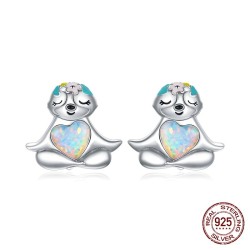 Sloth with opal heart - 925 sterling silver earringsEarrings