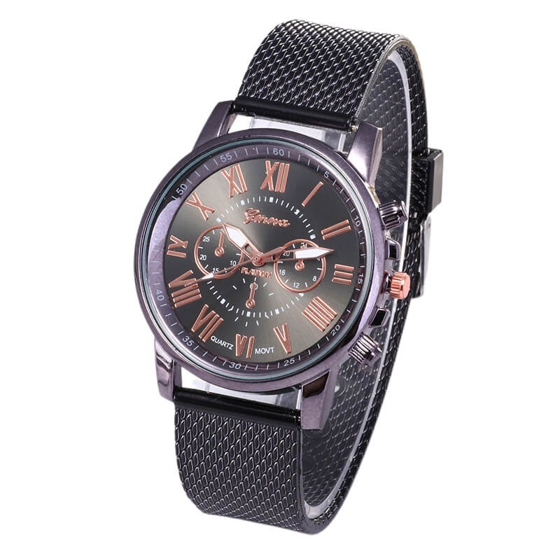 GENÈVE - Montre à quartz tendance - Chiffres romains - Bracelet en cuir