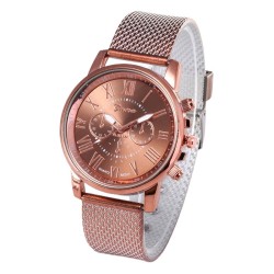 GENÈVE - Montre à quartz tendance - Chiffres romains - Bracelet en cuir