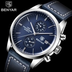 BENYAR - montre de sport à Quartz - étanche 100m - bracelet cuir