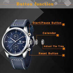 BENYAR - montre de sport à Quartz - étanche 100m - bracelet cuir