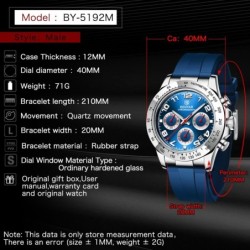BENYAR - montre en acier inoxydable - Quartz - chronographe - étanche 30M - bracelet en caoutchouc