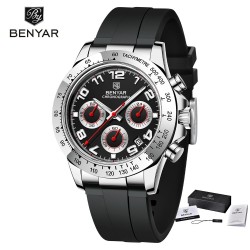 BENYAR - montre en acier inoxydable - Quartz - chronographe - étanche 30M - bracelet en caoutchouc