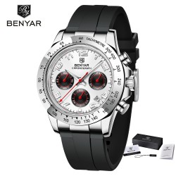 BENYAR - montre en acier inoxydable - Quartz - chronographe - étanche 30M - bracelet en caoutchouc