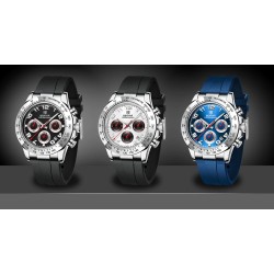 BENYAR - montre en acier inoxydable - Quartz - chronographe - étanche 30M - bracelet en caoutchouc