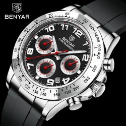 BENYAR - montre en acier inoxydable - Quartz - chronographe - étanche 30M - bracelet en caoutchouc