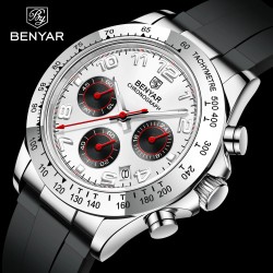 BENYAR - montre en acier inoxydable - Quartz - chronographe - étanche 30M - bracelet en caoutchouc