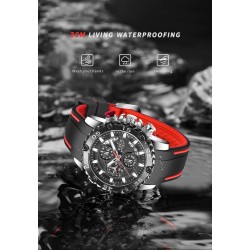 LIGE - montre de sport à quartz - lumineuse - étanche - bracelet en silicone