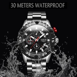 LIGE - montre de sport à quartz - lumineuse - étanche - acier inoxydable
