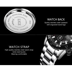 LIGE - montre de sport à quartz - lumineuse - étanche - acier inoxydable