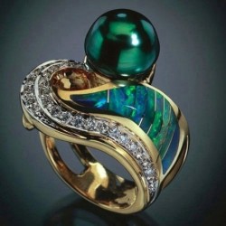 Esclusivo anello vintage - pietra verde - cristalli