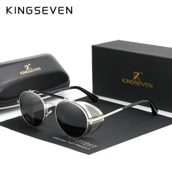 KINGSEVEN - retro round sunglasses - steampunk style - hollow out flip frameSunglasses