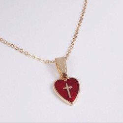 Ciondolo rosso a forma di cuore con croce - con collana