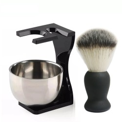 Set rasatura barba professionale - spazzola - ciotola in acciaio inox - con supporto