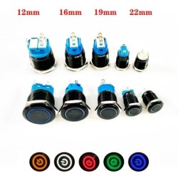 Black push button switch LED - waterproof - momentary self-reset - 12mm / 16mm / 19mm / 22mm - 5V / 12V / 220VSwitches