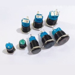 Interruttore a pulsante nero LED - impermeabile - autobloccante fisso - 12mm / 16mm / 19mm / 22mm - 5V / 12V / 220V