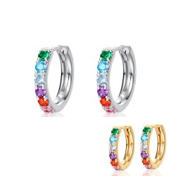 Boucles d'oreilles rondes élégantes - cristaux colorés - argent sterling 925