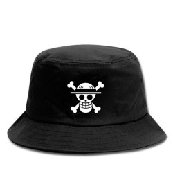 Cappello in tela - stile secchiello - nero - con stampa teschio