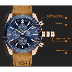 BENYAR - Orologio sportivo al quarzo - impermeabile - cinturino in pelle