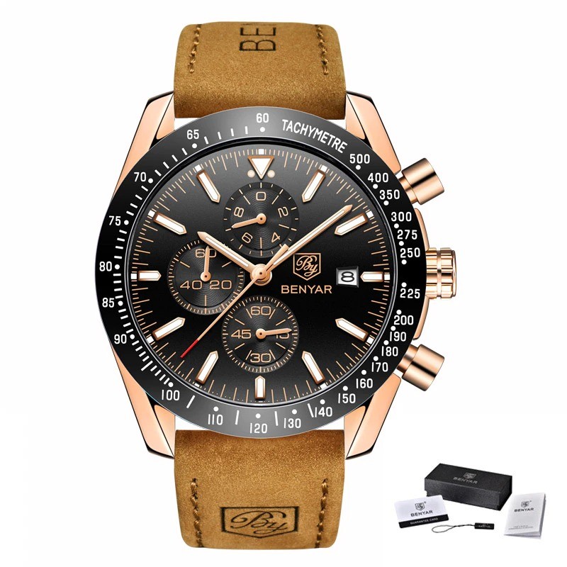 BENYAR - Orologio sportivo al quarzo - impermeabile - cinturino in pelle