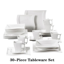 Elegant tableware - white porcelain dinner set - cups - saucers - platesCutlery