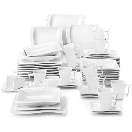 Elegant tableware - white porcelain dinner set - cups - saucers - platesCutlery