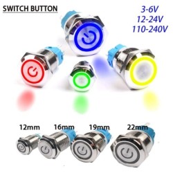 Interrupteur à bouton poussoir en métal - étanche - à réarmement automatique - LED - 12mm / 16mm / 19mm / 22mm - 6V / 24V / 220V