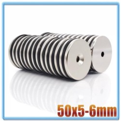 N35 - magnete al neodimio - robusto disco tondo - con foro da 6 mm - 50*5 mm