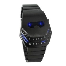 Orologio alla moda in acciaio inossidabile nero - testa di serpente - LED blu