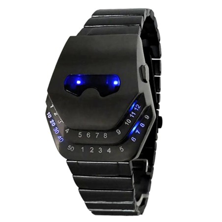 Montre tendance en acier inoxydable noir - tête de serpent - LED bleue