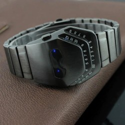 Orologio alla moda in acciaio inossidabile nero - testa di serpente - LED blu