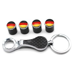 Valvole ruota auto - cappucci in metallo - con chiave - portachiavi - bandiera tedesca