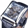 WINNER - orologio meccanico rettangolare - design scheletrato scavato - cinturino in pelle