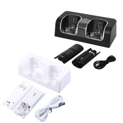 Chargeur double - indicateur LED - pour manette Wii - avec 2 batteries
