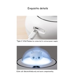 Humidificateur d'air à ultrasons - diffuseur d'huiles essentielles - tête de chat - LED - USB - 300ml