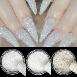 Glitter per unghie lucidi - scaglie bianche scintillanti - polvere sabbiosa