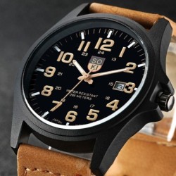 Orologio militare alla moda al quarzo - cinturino in pelle - unisex