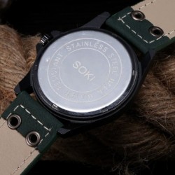 Montre à quartz militaire à la mode - bracelet en cuir - unisexe