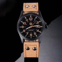 Orologio militare alla moda al quarzo - cinturino in pelle - unisex