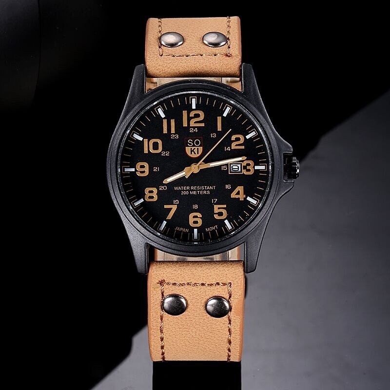 Orologio militare alla moda al quarzo - cinturino in pelle - unisex