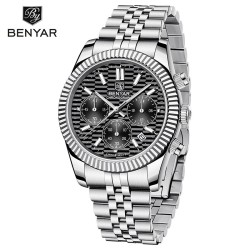 BENYAR - elegant Quartz watch - chronograph - waterproof - stainless steel - blackWatches