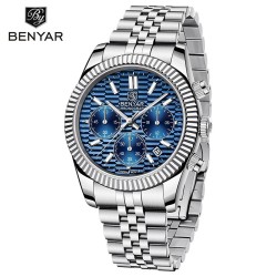 BENYAR - montre à quartz élégante - chronographe - étanche - acier inoxydable - bleu