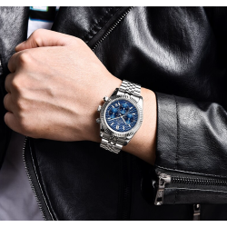 BENYAR - montre à quartz élégante - chronographe - étanche - acier inoxydable - bleu