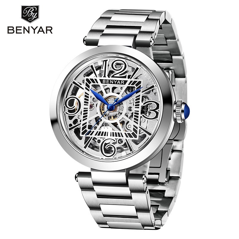 BENYAR - orologio meccanico automatico - design vuoto - acciaio inossidabile - bianco